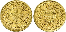 OTTOMAN EMPIRE. Mahmud II (AH 1223-1255 / 1808-1839 AD). GOLD Cedid Adliye Altını. Qustantiniya (Constantinople) mint. Dated AH 1223//19 (1827 AD).