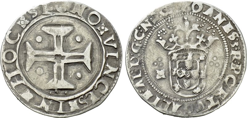 PORTUGAL. João III (1521-1557). Tostão. 

Obv: Voided cross pattée, with pelle...