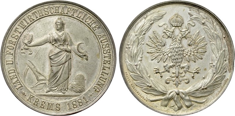 AUSTRIA. Silvered Bronze Medal (1881). Commemorating the Agriculture and Forestr...