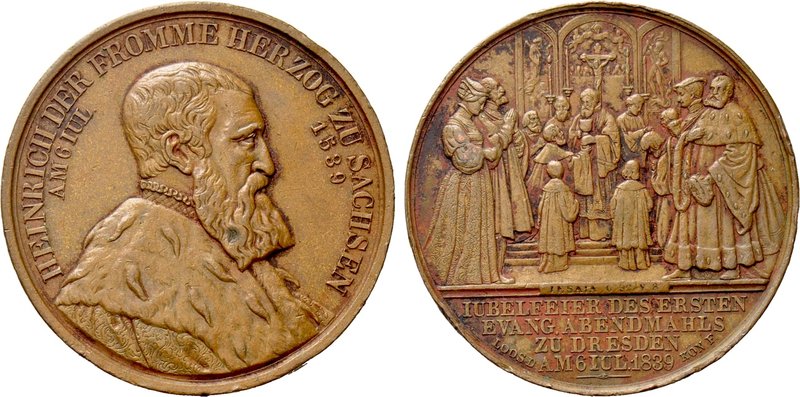 GERMANY. Saxony. Friedrich August II (1836-1854). Bronze Medal (1839). The 300th...