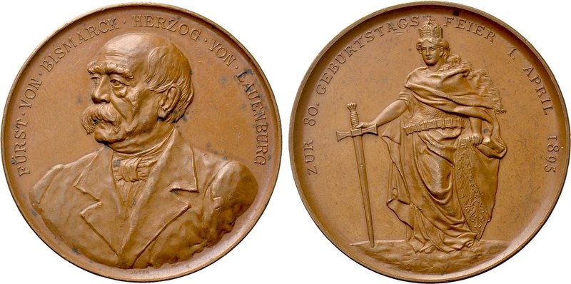 GERMANY. Bronze Medal (1895). Commemorating the 80th birthday of Otto von Bismar...