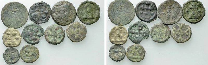 10 Ancient Coins; Mostly Byzantine Coins of Chersonesos. 

Obv: .
Rev: .

....