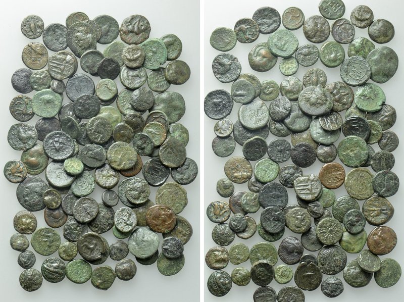 Circa 100 Greek Coins. 

Obv: .
Rev: .

. 

Condition: See picture.

We...