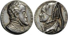 European Medals from 1513 to 1788 
 The Low Countries, Bruxelles. Philip II, 1556-1598. Medal (Silver, 35mm, 34.08 g 12), with his wife, Queen Mary o...