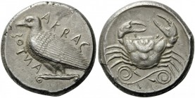 GREEK COINS 
 SICILY 
 Akragas. Circa 460-450/46 BC. Tetradrachm (Silver, 25mm, 17.36 g 4). ΑΚΡΑC - ΑΝΤΟΣ ( partially retrograde ) Eagle, with close...