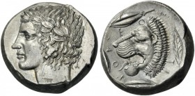 GREEK COINS 
 SICILY 
 Leontinoi. Circa 430-425 BC. Tetradrachm (Silver, 21mm, 17.42 g 2). Laureate head of Apollo to left. Rev. ΛΕΟΝΤΙΝΟΝ Head of a...