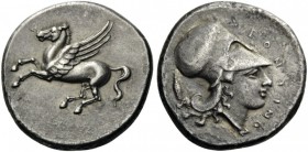 GREEK COINS 
 SICILY 
 Leontinoi. Time of Timoleon, 344-339/8 BC. Stater (Silver, 20mm, 8.30 g 3). Pegasos flying left. Rev. ΛΕΟΝΤΙΝΟΝ Head of Athen...