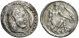 GREEK COINS 
 SICILY 
 Panormos. Circa 415-405 BC. Litra (Silver, 11mm, 0.71 g 5). Diademed head of a nymph to right, her hair falling down the back...