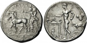 GREEK COINS 
 SICILY 
 Selinos. Circa 455-409 BC. Tetradrachm (Silver, 28mm, 17.11 g 5). ΣΕΛΙΝΟΝΤΙΟΣ ( retrograde ) Apollo and Artemis standing left...