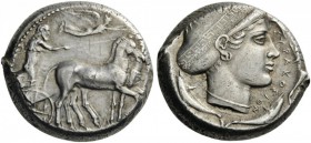 GREEK COINS 
 SICILY 
 Syracuse. Deinomenid Tyranny, 485-466 BC . Circa 430 BC. Tetradrachm (Silver, 23mm, 17.33 g 12). Male charioteer, wearing a l...