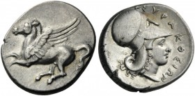 GREEK COINS 
 SICILY 
 Syracuse. Time of Timoleon, 344-339/335 BC. Stater (Silver, 21mm, 8.73 g 9). Pegasos flying left. Rev. ΣYPAKOΣIΩN Head of Ath...