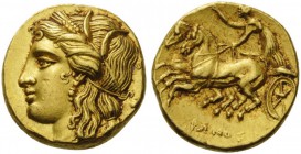 GREEK COINS 
 SICILY 
 Syracuse. Hieron II, 275-215 BC. Hemistater or Drachm (Gold, 13mm, 4.28 g 12), c. 217-215. Head of Persephone to left, wearin...