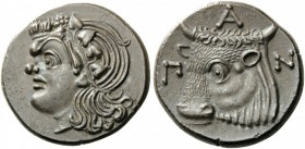 GREEK COINS 
 CIMMERIAN BOSPOROS 
 Pantikapaion. Circa 340-325 BC. Tridrachm (Silver, 24mm, 11.63 g 12). Head of a youthful satyr to left, with a pu...