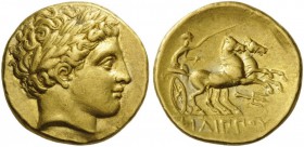 GREEK COINS 
 KINGS of MACEDON 
 Philip II, 359-336 BC. Stater (Gold, 19mm, 8.61 g 4), Pella, c. 340-328 or c. 336-328. Laureate head of Apollo to r...