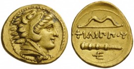 GREEK COINS 
 KINGS of MACEDON 
 Philip II, 359-336 BC. 1/4 Stater (Gold, 12mm, 2.13 g 3), Pella, 323-315. Head of youthful Herakles in lionskin hea...