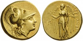 GREEK COINS 
 KINGS of MACEDON 
 Alexander III ‘the Great’, 336-323 BC. Stater (Gold, 18mm, 8.44 g 12), Kallatis, c. 250-225. Helmeted head of Athen...