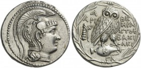 GREEK COINS 
 ATTICA 
 Athens. Circa 136/5 BC. Tetradrachm (Silver, 29mm, 16.90 g 12), New Style, Hera..., Aristoph... and Basilei... Head of Athena...