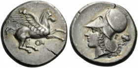 GREEK COINS 
 CORINTHIA 
 Corinth. Circa 400-375 BC. Stater (Silver, 21mm, 8.59 g 6). &#154; Pegasus flying right with pointed wing. Rev. Head of Ap...