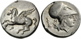 GREEK COINS 
 CORINTHIA 
 Corinth. Circa 375-300 BC. Stater (Silver, 22mm, 8.69 g 1). &#154; Pegasus flying left with pointed wing. Rev. Head of Aph...