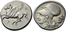 GREEK COINS 
 CORINTHIA 
 Corinth. Circa 375-300 BC. Stater (Silver, 22mm, 8.60 g 9). &#154; Pegasus flying left with pointed wing. Rev. Head of Aph...