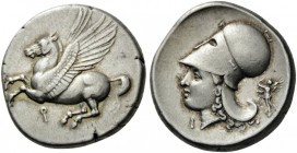 GREEK COINS 
 CORINTHIA 
 Corinth. Circa 375-300 BC. Stater (Silver, 20mm, 8.59 g 6). &#154; Pegasos flying left with straight wings. Rev. Head of A...