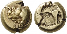 GREEK COINS 
 LESBOS 
 Mytilene. Circa 521-478 BC. Hekte (Electrum, 10mm, 2.51 g 10). Forepart of a bull to left. Rev. Rooster’s head to left, incus...