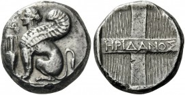 GREEK COINS 
 ISLANDS off IONIA 
 Chios. Circa 350-330 BC. Tetradrachm (Silver, 12.85 g), Eridanos. Sphinx seated to left; before, bunch of grapes o...