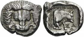 GREEK COINS 
 ISLANDS off IONIA 
 Samos. Circa 408/4-380/66 BC. Tetradrachm (Silver, 23mm, 15.35 g 12), c. 390. Lion’s mask facing. Rev. ΗΓΗΣΙΑΝΑΞ /...