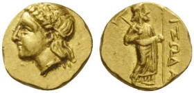 GREEK COINS 
 SATRAPS of CARIA 
 Pixodaros, Circa 341/0-336/5 BC. Obol or Hemihekte (Gold, 7mm, 0.72 g 12), Halikarnossos. Laureate head of Apollo t...