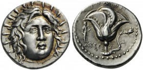 GREEK COINS 
 ISLANDS off CARIA 
 Rhodos. Rhodes . Circa 229-205 BC. Didrachm (Silver, 20mm, 6.72 g 12), Akesis. Radiate head of Helios facing, turn...