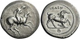 GREEK COINS 
 CILICIA 
 Kelenderis. Circa 350-330 BC. Stater (Silver, 25mm, 9.80 g 11). Youthful nude rider holding the reins with his left hand and...
