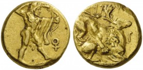 GREEK COINS 
 CYPRUS 
 Kition. Pumiathon, circa 362-312 BC. Hemistater (Gold, 12mm, 4.13 g 6), year 10 = 353/2. Herakles, bearded and nude save lion...