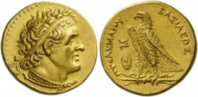 GREEK COINS 
 EGYPT 
 Ptolemy II Philadelphos, 285-246 BC. Pentadrachm (Gold, 23mm, 17.86 g 12), Alexandria, year Λ = 11 = 264. Diademed head of Pto...