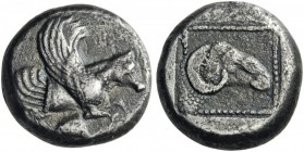 GREEK COINS 
 KYRENAICA 
 Barke. Circa 480-435 BC. Didrachm (Silver, 17mm, 8.13 g 4). Forepart of a winged bull to right, with beaded necklace aroun...