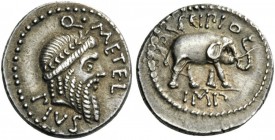 ROMAN COINS 
 Q. Caecilius Metellus Pius Scipio. Denarius (Silver, 17.5mm, 3.93 g 3), military mint in Africa, 47-46 BC. Q.METEL / PIVS Laureate head...