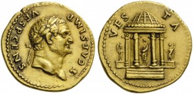ROMAN COINS 
 Titus, as Caesar, 69-79. Aureus (Gold, 20mm, 7.18 g 12), Rome, 73. T CAES IMP VESP CENS Laureate head of Titus to right. Rev. VESTA Rou...
