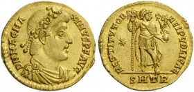 ROMAN COINS 
 Magnus Maximus, 383-388. Solidus (Gold, 20mm, 4.49 g 7), Treveri. D N MAG MAXIMVS P F AVG Rosette-diademed, draped and cuirassed bust o...