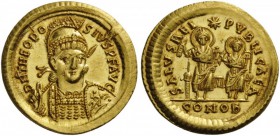 ROMAN COINS 
 Theodosius II, 402-450. Solidus (Gold, 20mm, 4.48 g 6), Constantinople, 425-429. D N THEODO - SIVS P F AVG Helmeted, diademed and cuira...
