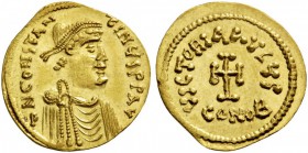 BYZANTINE AND EARLY MEDIEVAL COINS 
 Constans II, 641-668. Semissis (Gold, 16mm, 1.45 g 6), Constan­tinople, 641-666. d N CONSTANTINЧS T P P AV Diade...