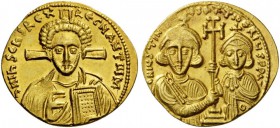 BYZANTINE AND EARLY MEDIEVAL COINS 
 Justinian II, second reign, 705-711, with Tiberius. Solidus (Gold, 20mm, 4.53 g 6), Constantinople, 705-711. d N...