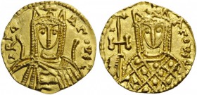 BYZANTINE AND EARLY MEDIEVAL COINS 
 Irene, 797-802. Solidus (Gold, 19mm, 3.78 g 6), Syracuse, c. 797/8. IRIn AΓOVST Bust of Irene facing, wearing ch...
