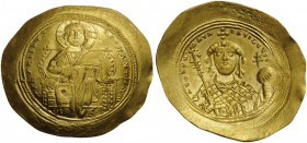 BYZANTINE AND EARLY MEDIEVAL COINS 
 Constantine IX Monomachus, 1042-1055. Histamenon (Gold, 30mm, 4.43 g 5), Constantinople. +IhS XIS REX REGNANTIhM...