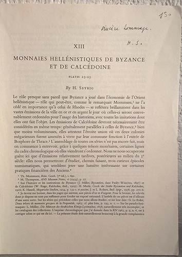 SEYRIG H. Monnaies hellénistiques de Byzance et de Calcédoine. Paris, 1968. pp. ...