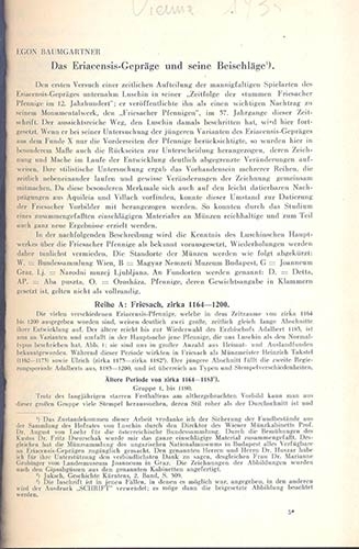 BAUMGARTNER Egon. Das Eriacensis.Geprage und seine beischlage. Wien, 1935. Cardb...