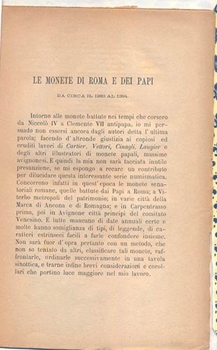 CAPOBIANCHI V. Le monete di Roma e dei Papi. Roma, 1884. Paperback, pp. 20