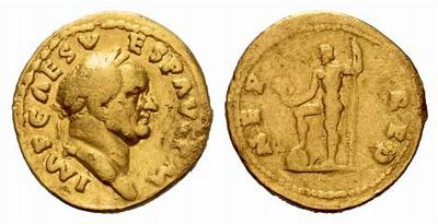 Vespasianus (69-79). Aureus 70/72, Rome 7.08g.. Obv. IMP CAES VESP AVG PM, laure...