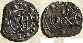 ITALY, MESSINA, Federico II di Svevia (1194-1259) Denaro 1212-1213 REX ROMANORUM. OF THE MOST ABSOLUTE RARITY only three coins known, including this. ...