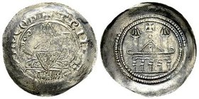 ITALY, Trieste, Wolcango (1190-1199). AR Denaro (22 mm, 1.08g). Obv. TRIEST EPISCOP, The Bishop sitting in front with a pastoral and a closed book. Re...