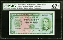 Cape Verde Banco Nacional Ultramarino 20 Escudos 16.6.1958 Pick 47a PMG Superb Gem Unc 67 EPQ. 

HID09801242017