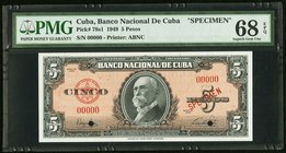 Cuba Banco Nacional de Cuba 5 Pesos 1949 Pick 78s1 Specimen PMG Superb Gem Unc 68 EPQ. Two POCs.

HID09801242017